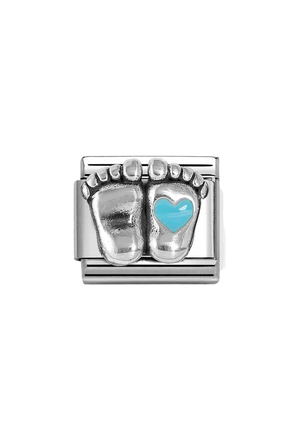 Classic Symbol in Stainless Steel, Enamel & 925 Light Blue Rounded Feet