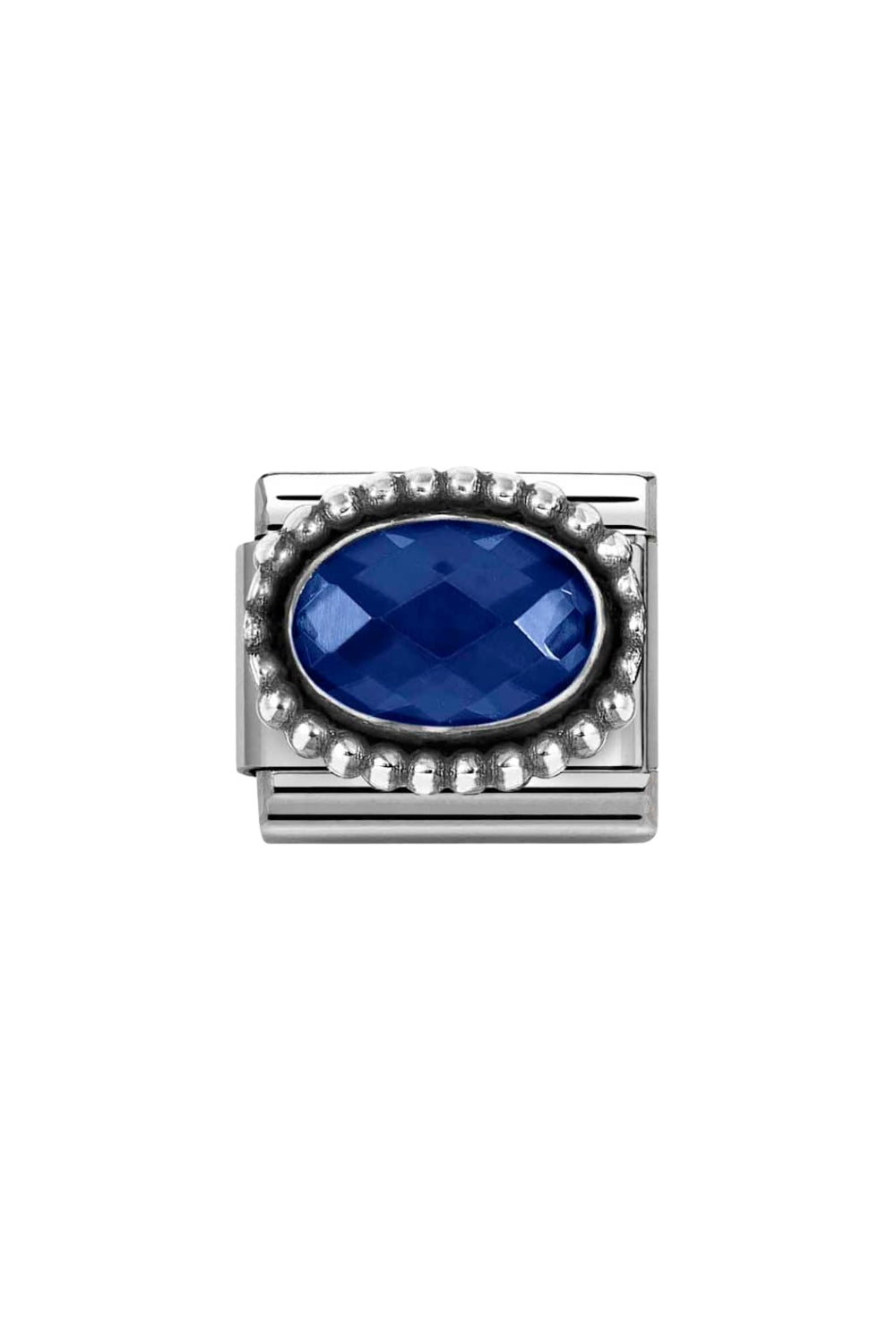 Classic Symbols Oxidized 925 Silver Oval Beaded Rich Setting Blue