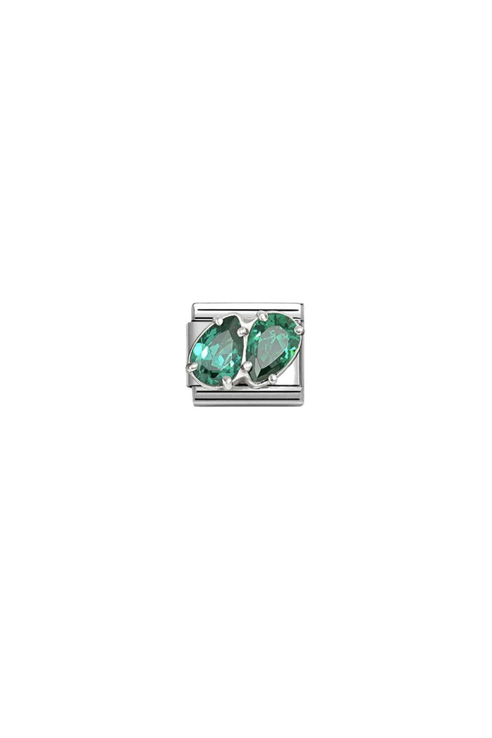 Classic cz & 925 Sterling Silver Green Double Drops