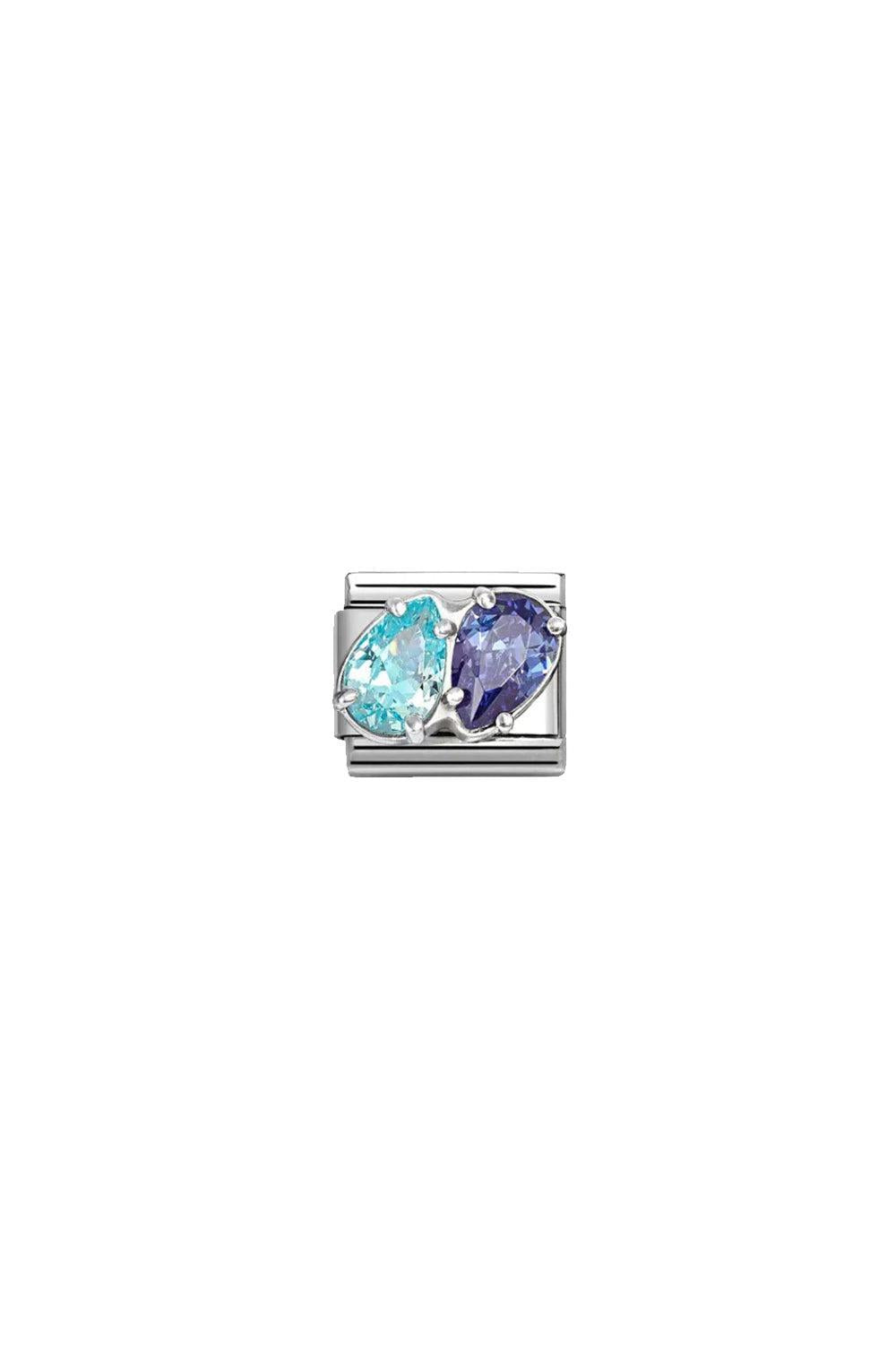 Classic cz & 925 Sterling Silver Light Blue- Blue Double Drops