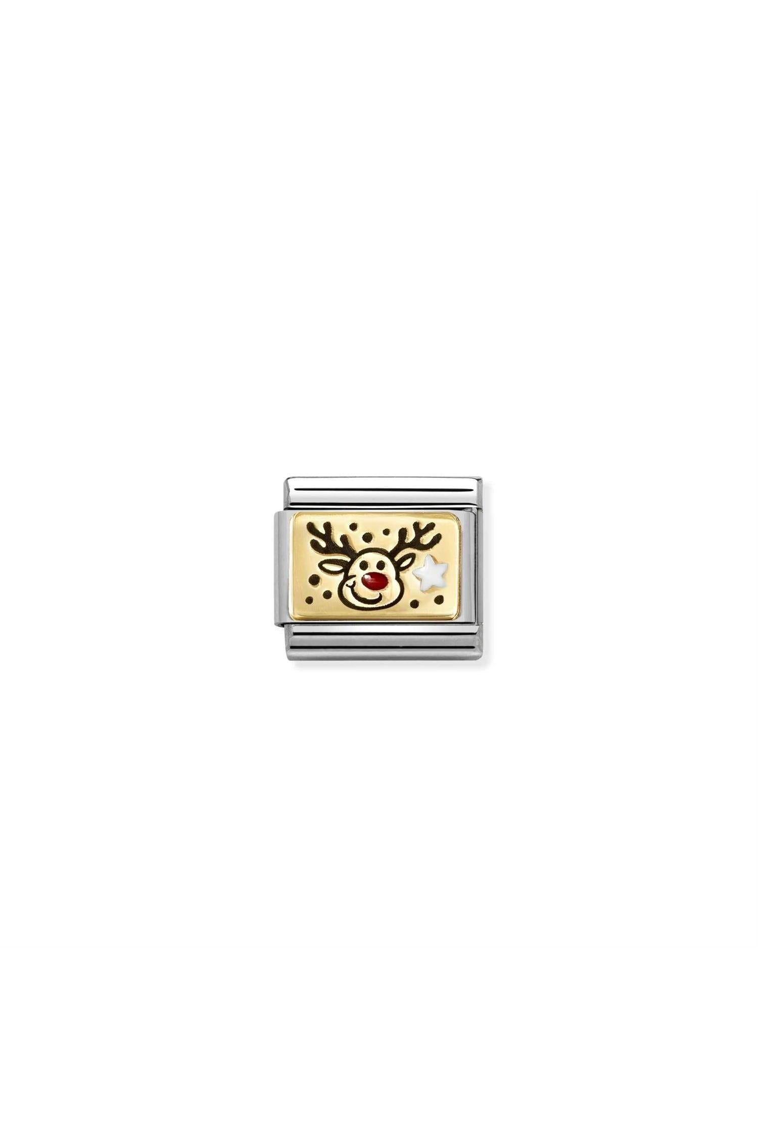Composable Classic PLATES in steel, enamel and 18k gold Reindeer RED nose