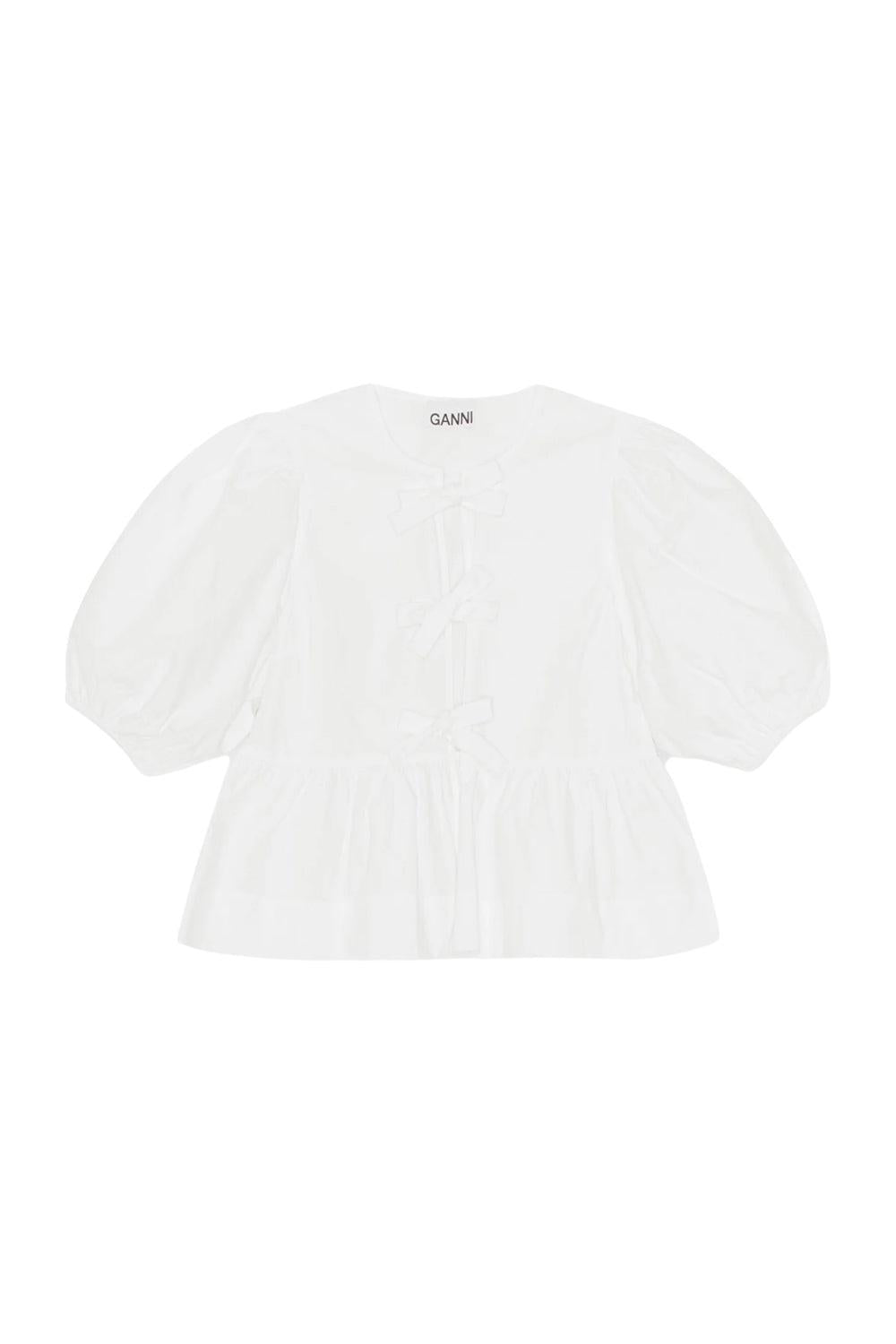 Cotton Poplin Peplum Tie Top Bright White
