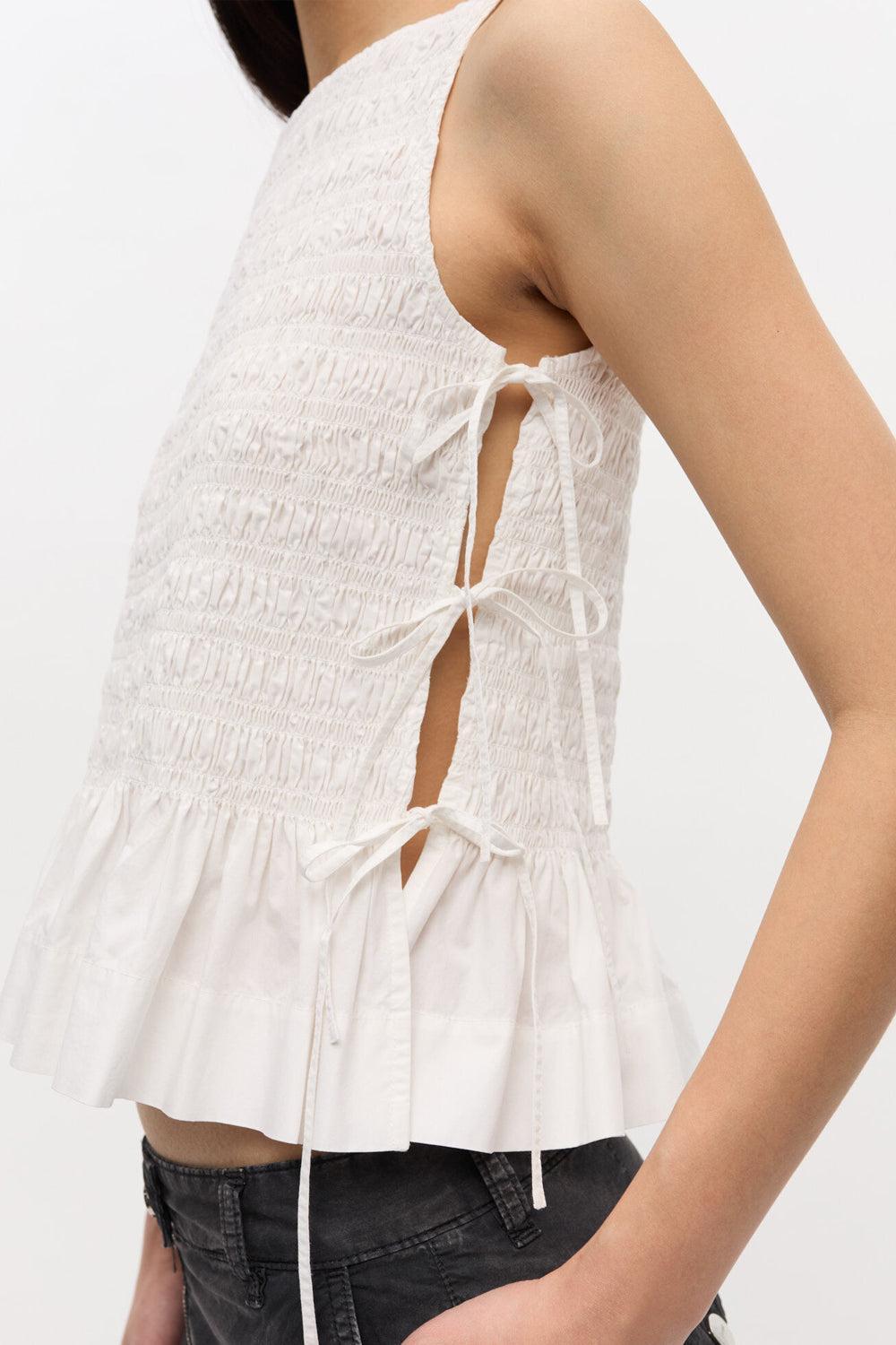 Cotton Poplin Smock Tie String Top Bright White
