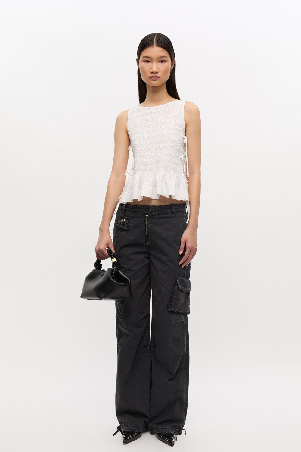 Cotton Poplin Smock Tie String Top Bright White