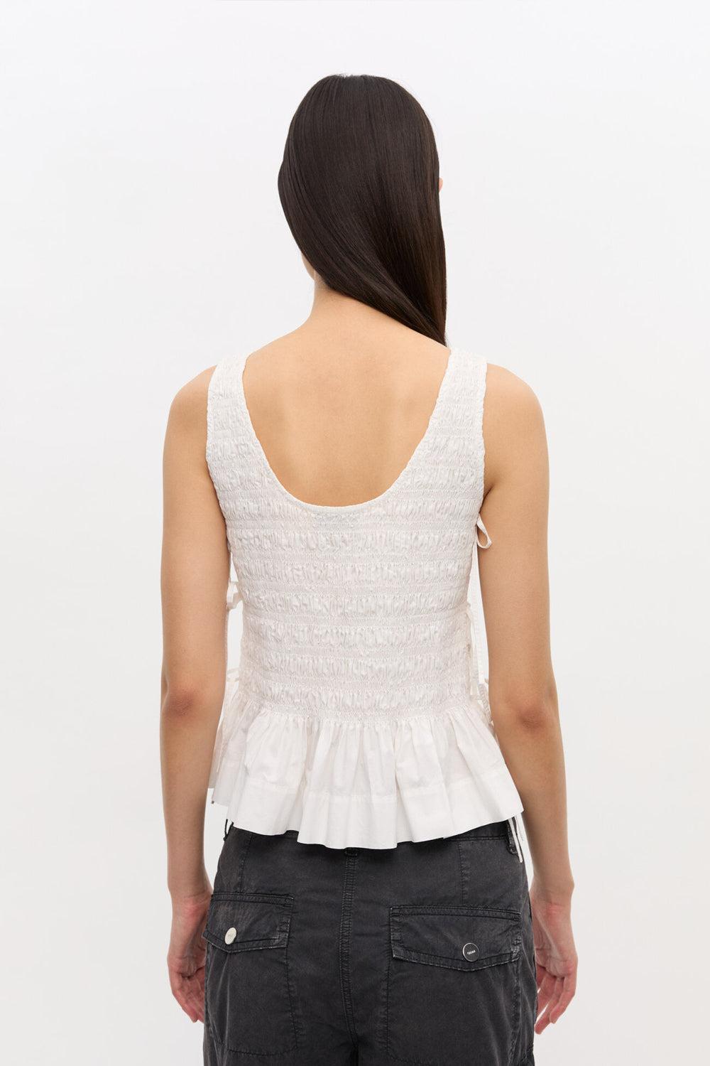 Cotton Poplin Smock Tie String Top Bright White
