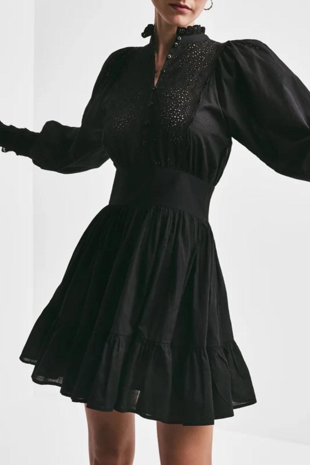 Cotton Slub Mini Dress Black