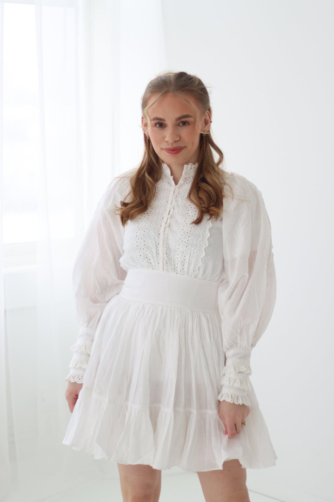 Cotton slub mini dress white