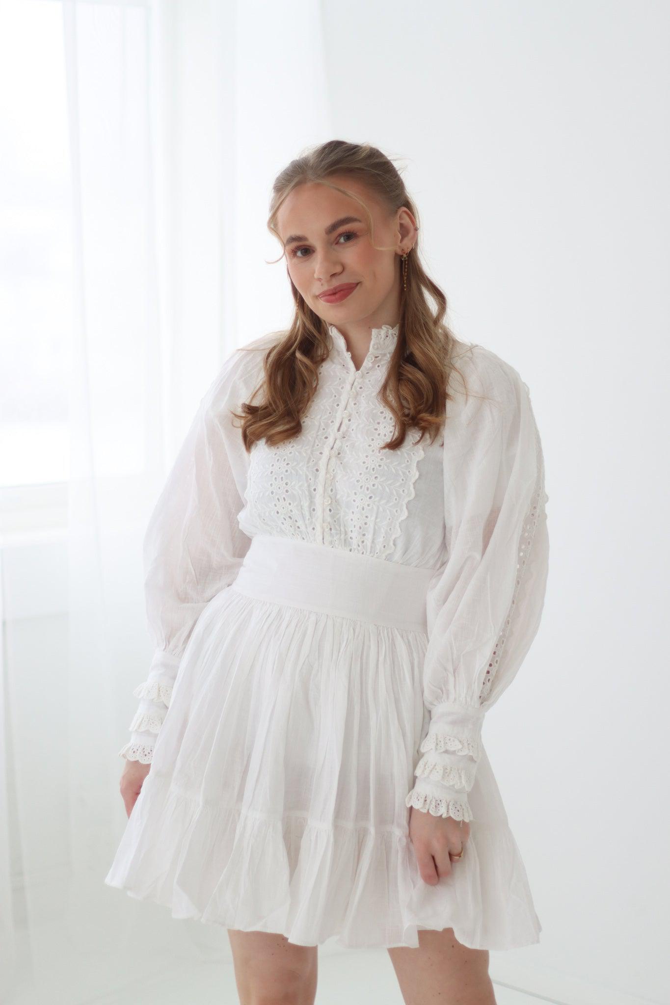 Cotton slub mini dress white