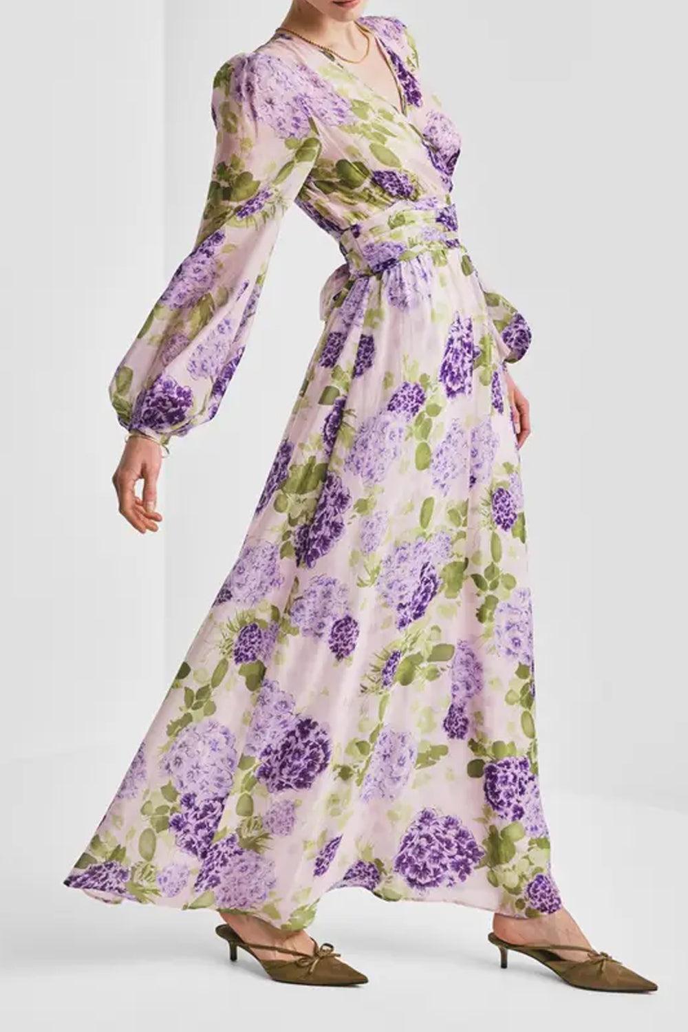 Cupro Tieband Gown Purple Flowerfield