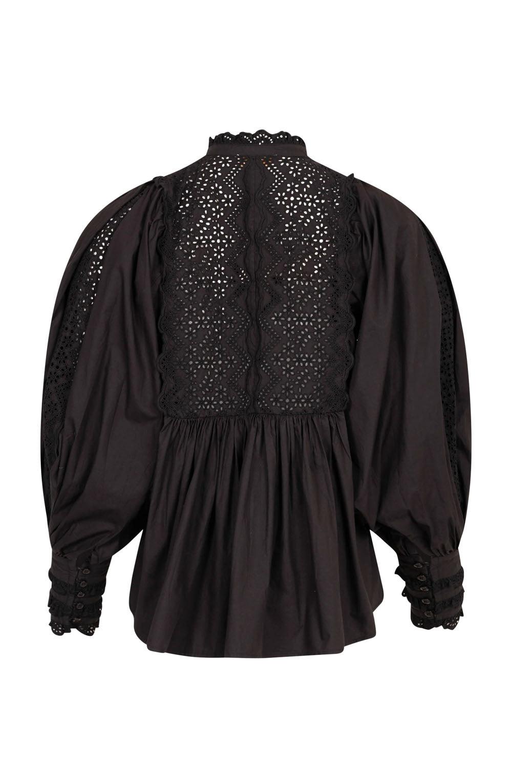 Décorated poplin blouse Black