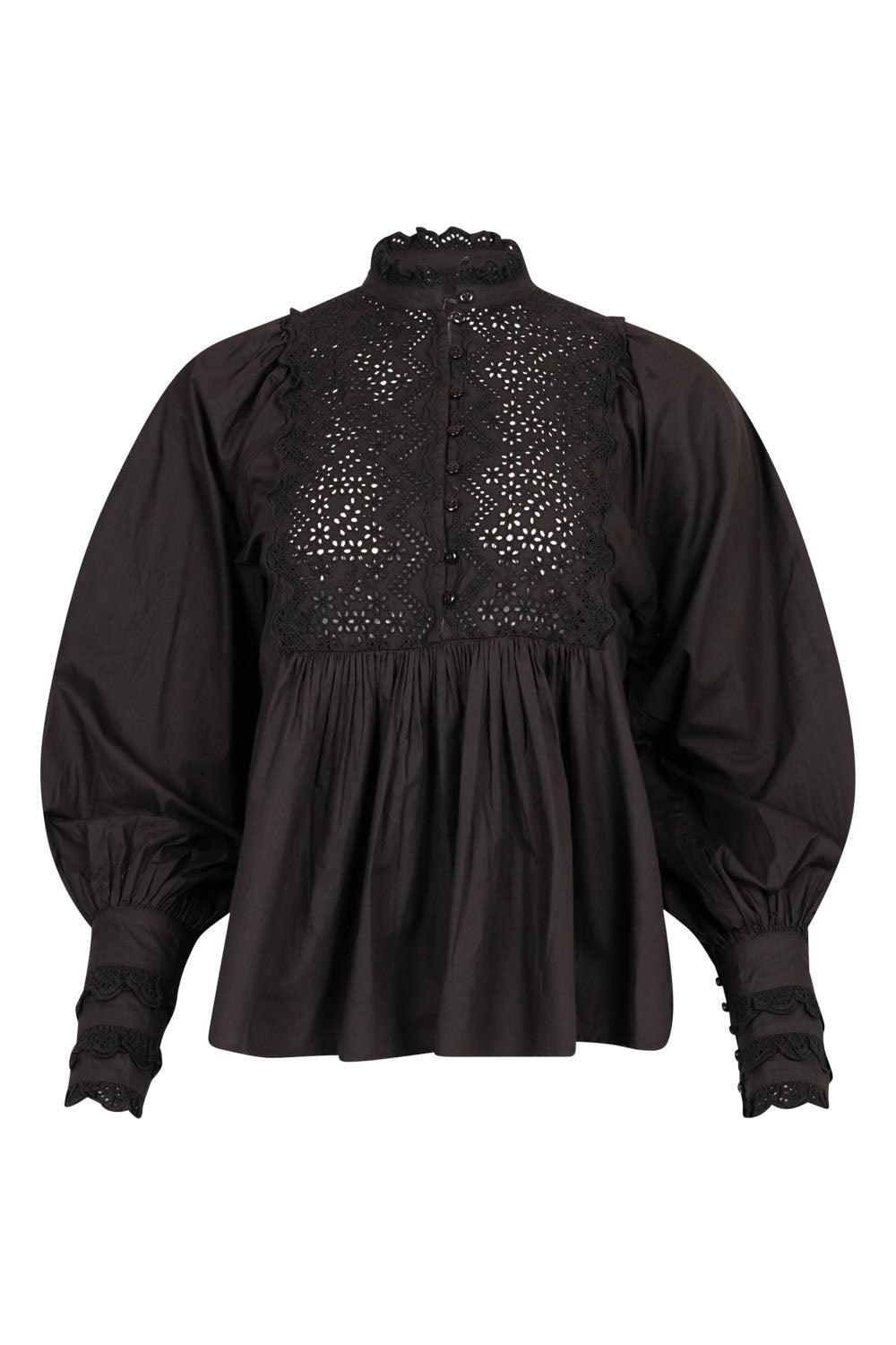 Décorated poplin blouse Black