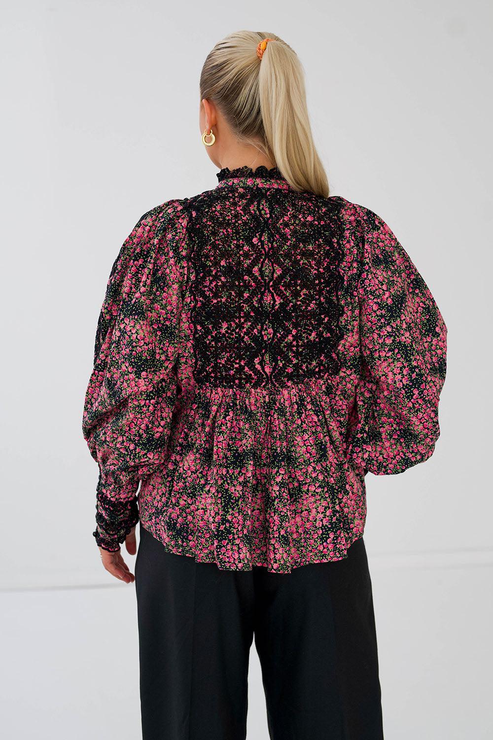 Décorated poplin blouse Petite roses