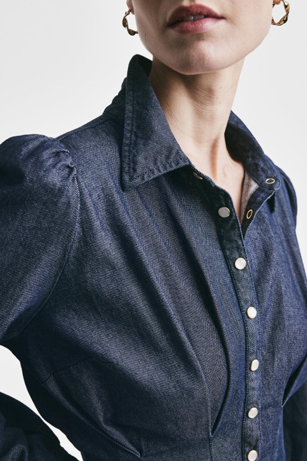 Denim Fitted Dress Dark Blue