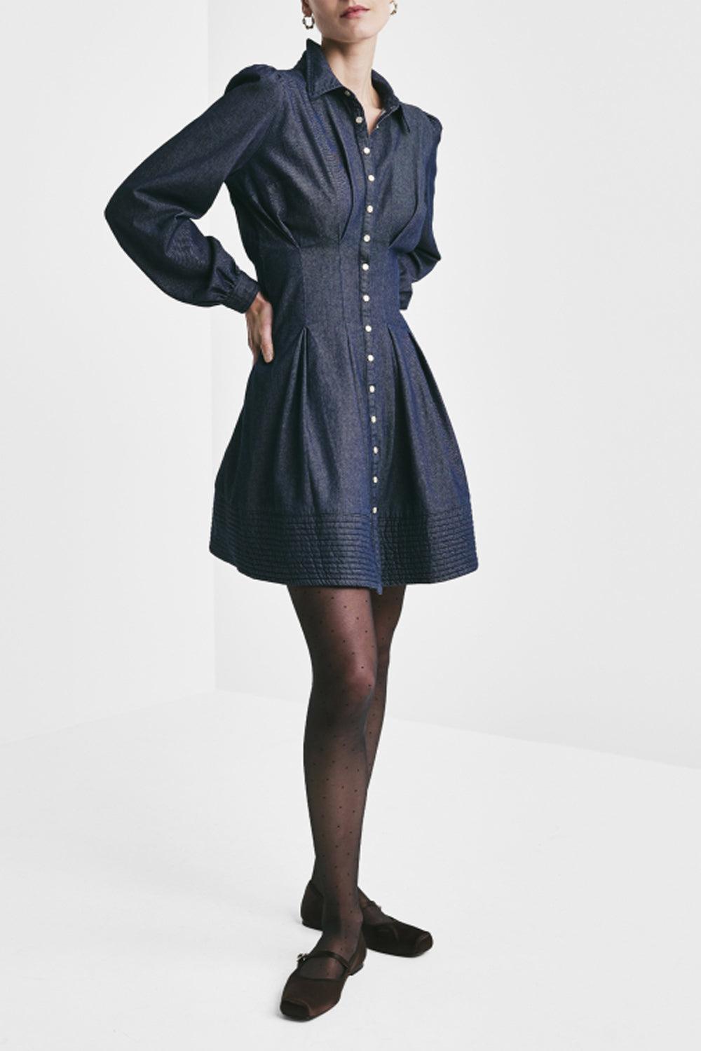 Denim Fitted Dress Dark Blue