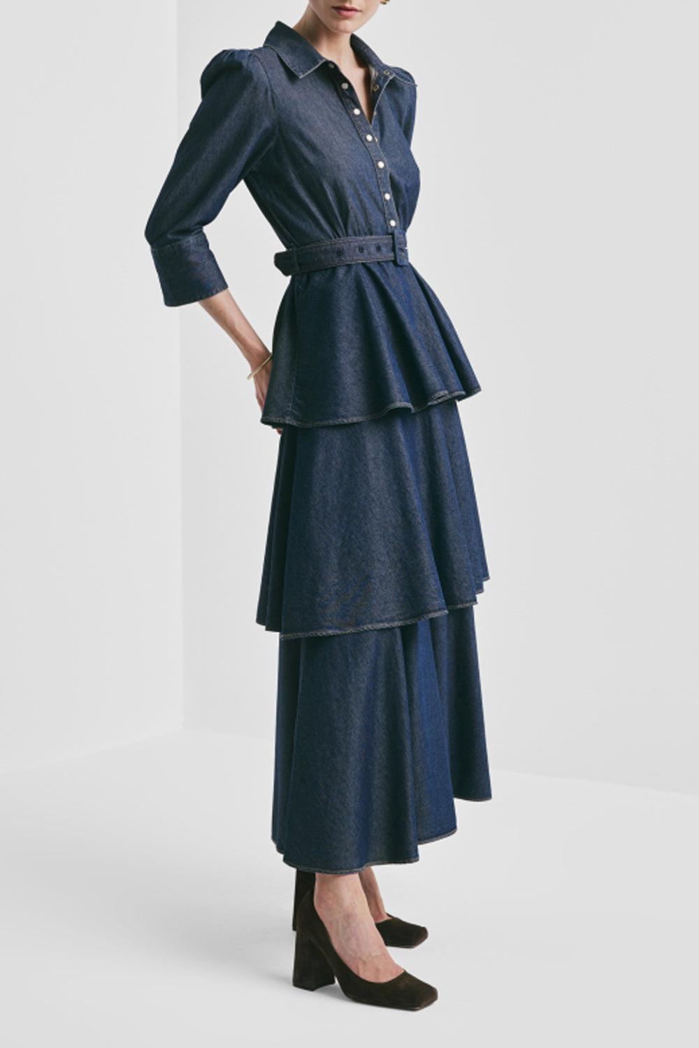Denim Flounce dress French Blue