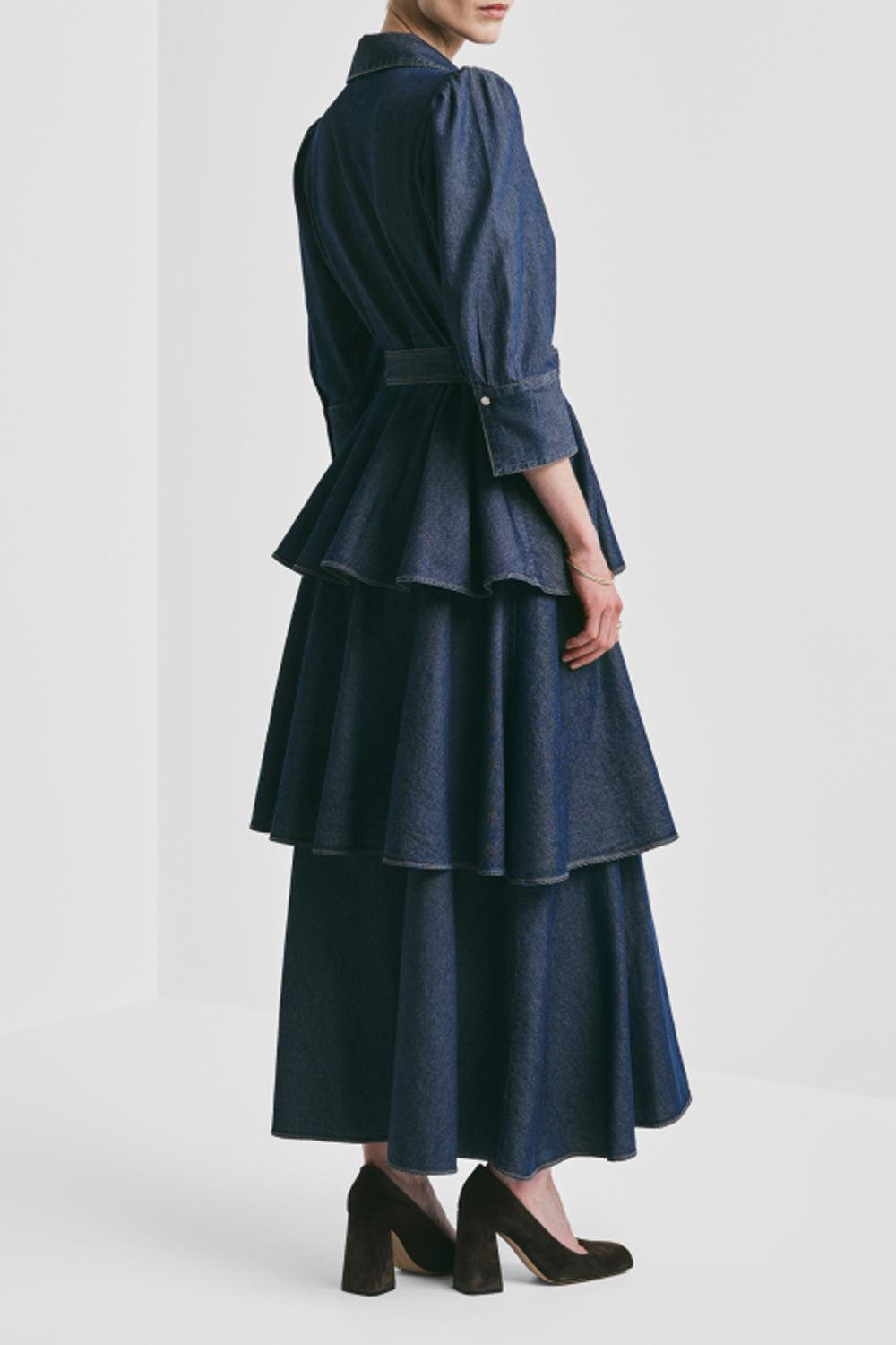 Denim Flounce dress French Blue