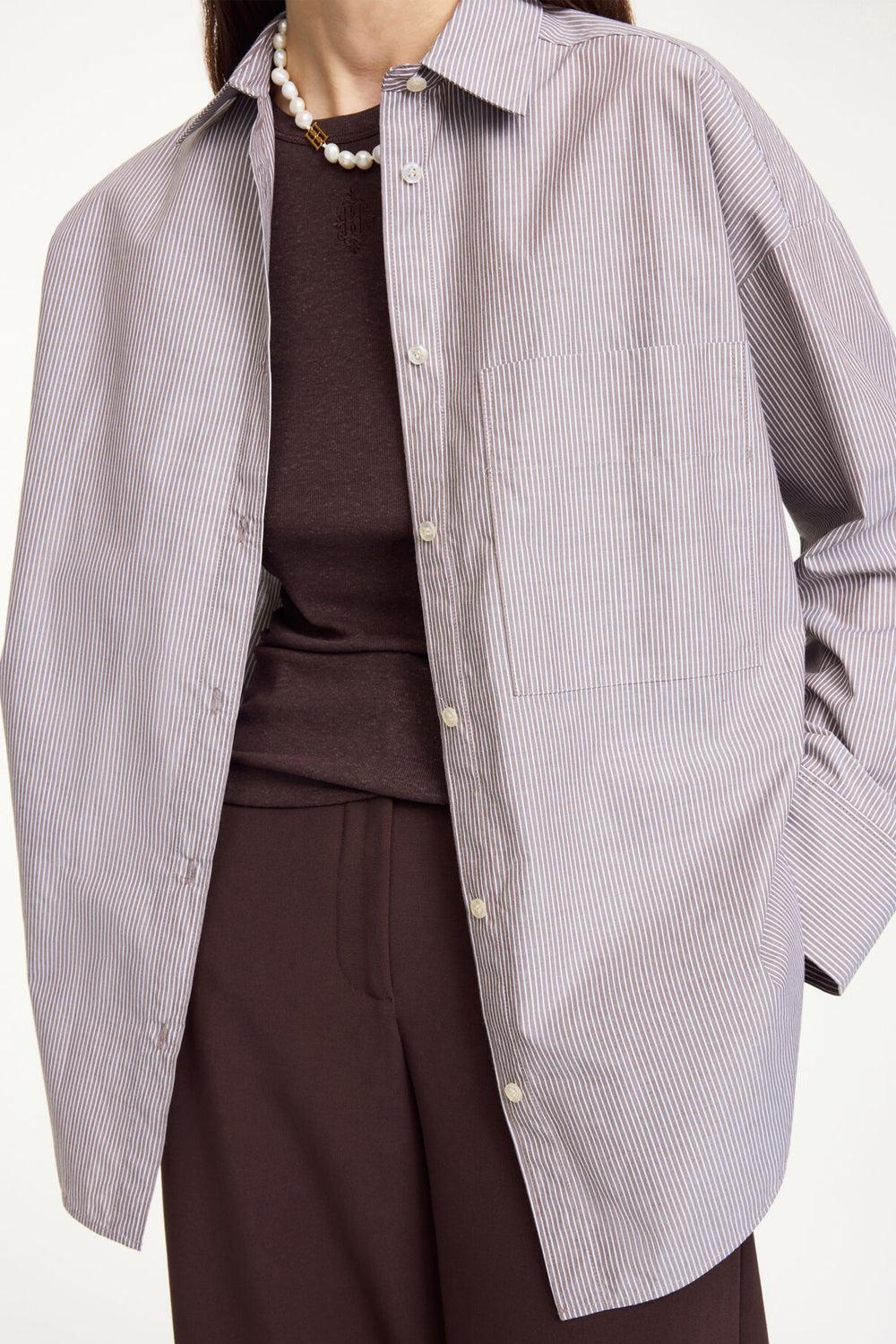 Derris Shirt Thin brown stripe
