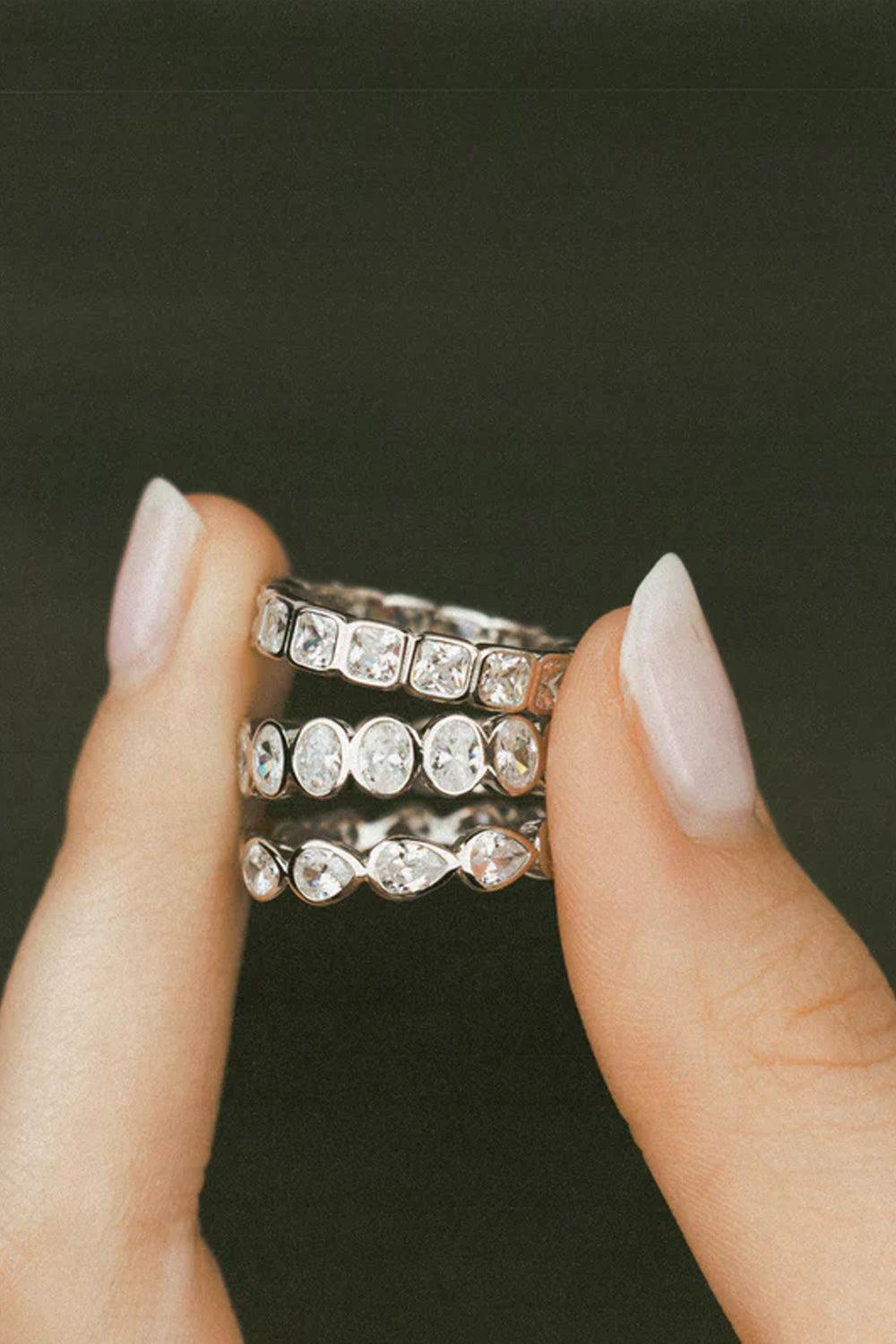 Diamond Band Ring Drop Silver