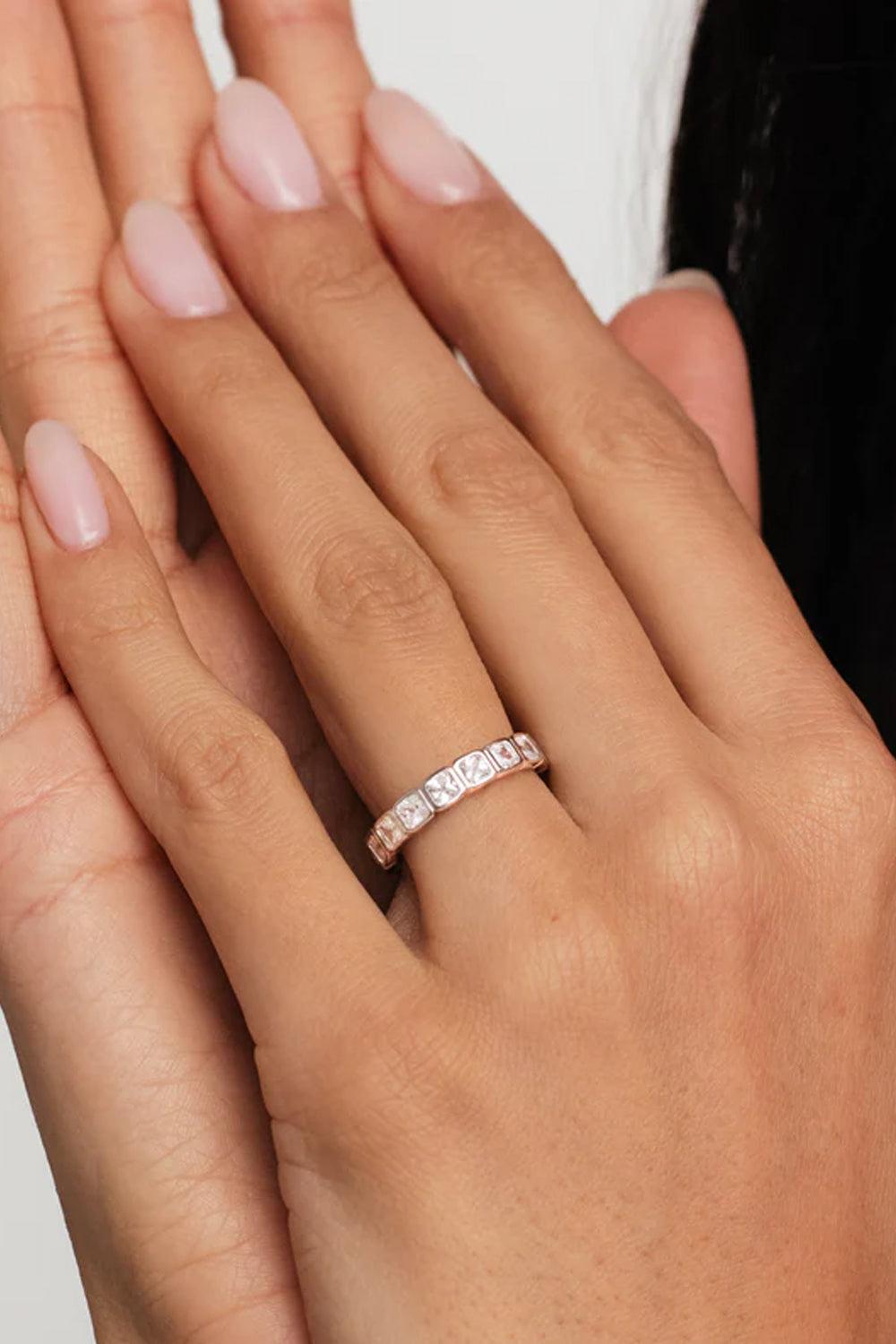 Diamond Band Ring Square Silver