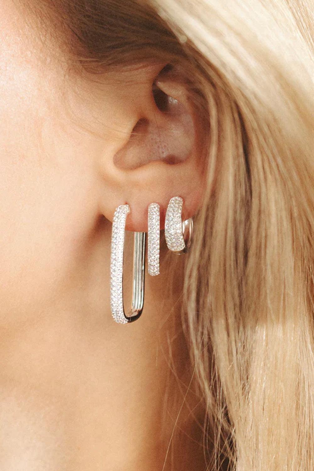 Diamond Edge Hoops Silver