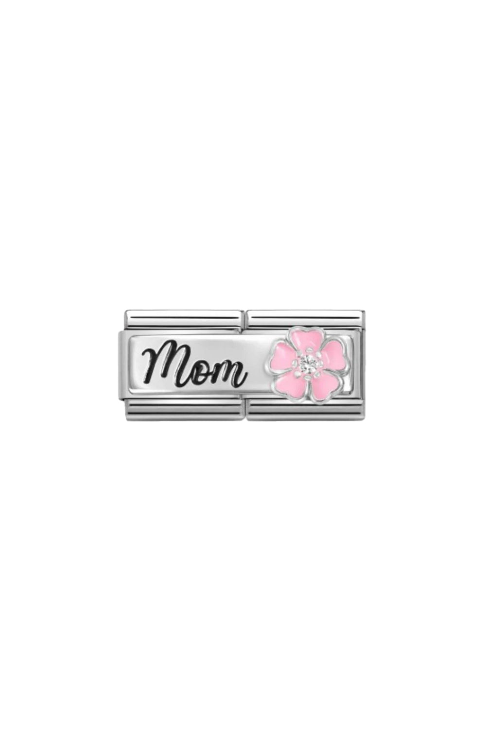 Double Classic Detailed steel, enamel, cz and 925 sterling silver Mom With Flower