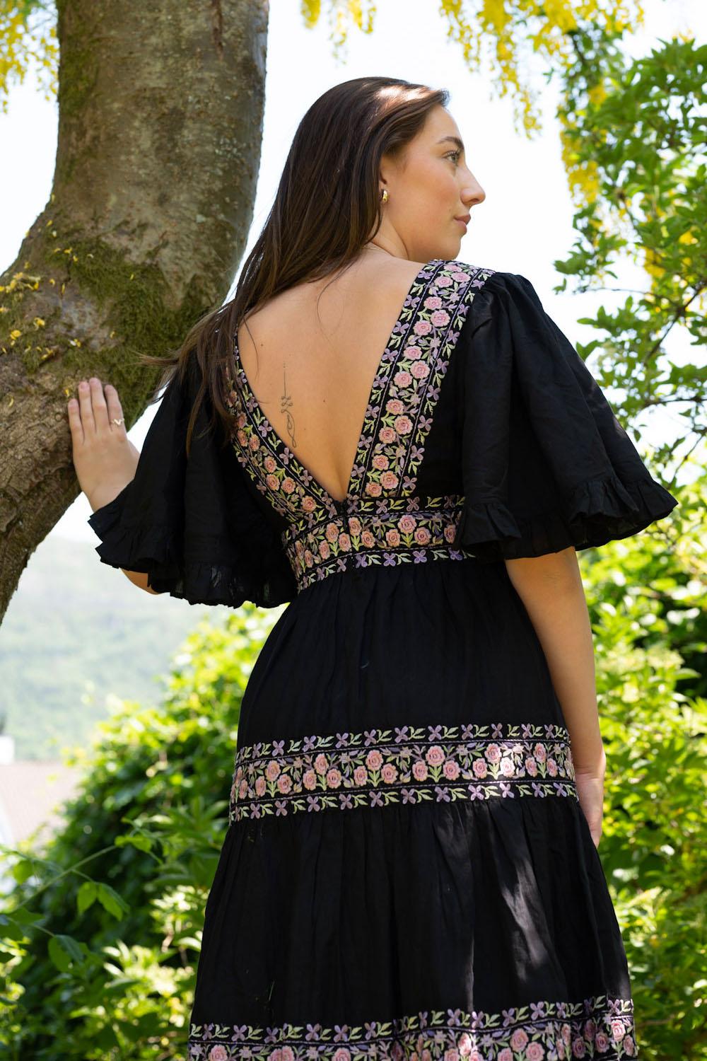 Embroidery Maxi Dress Black