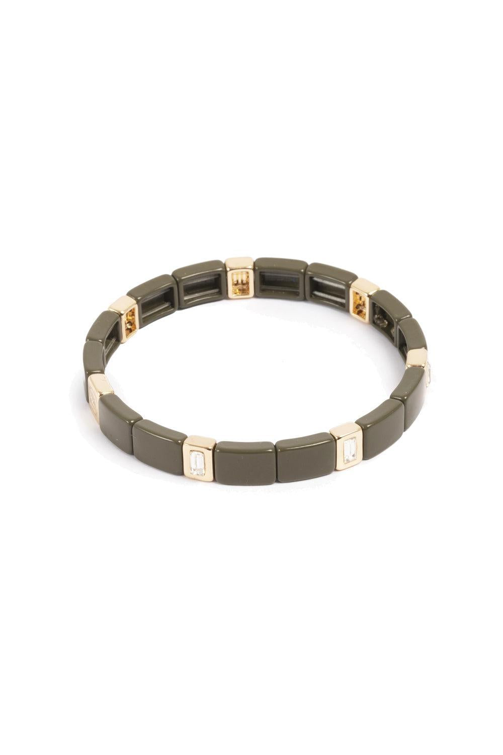 Enamel Tile Army Green Crystal Bracelet