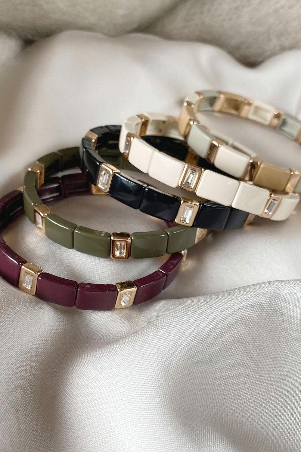 Enamel Tile Burgundy Crystal Bracelet