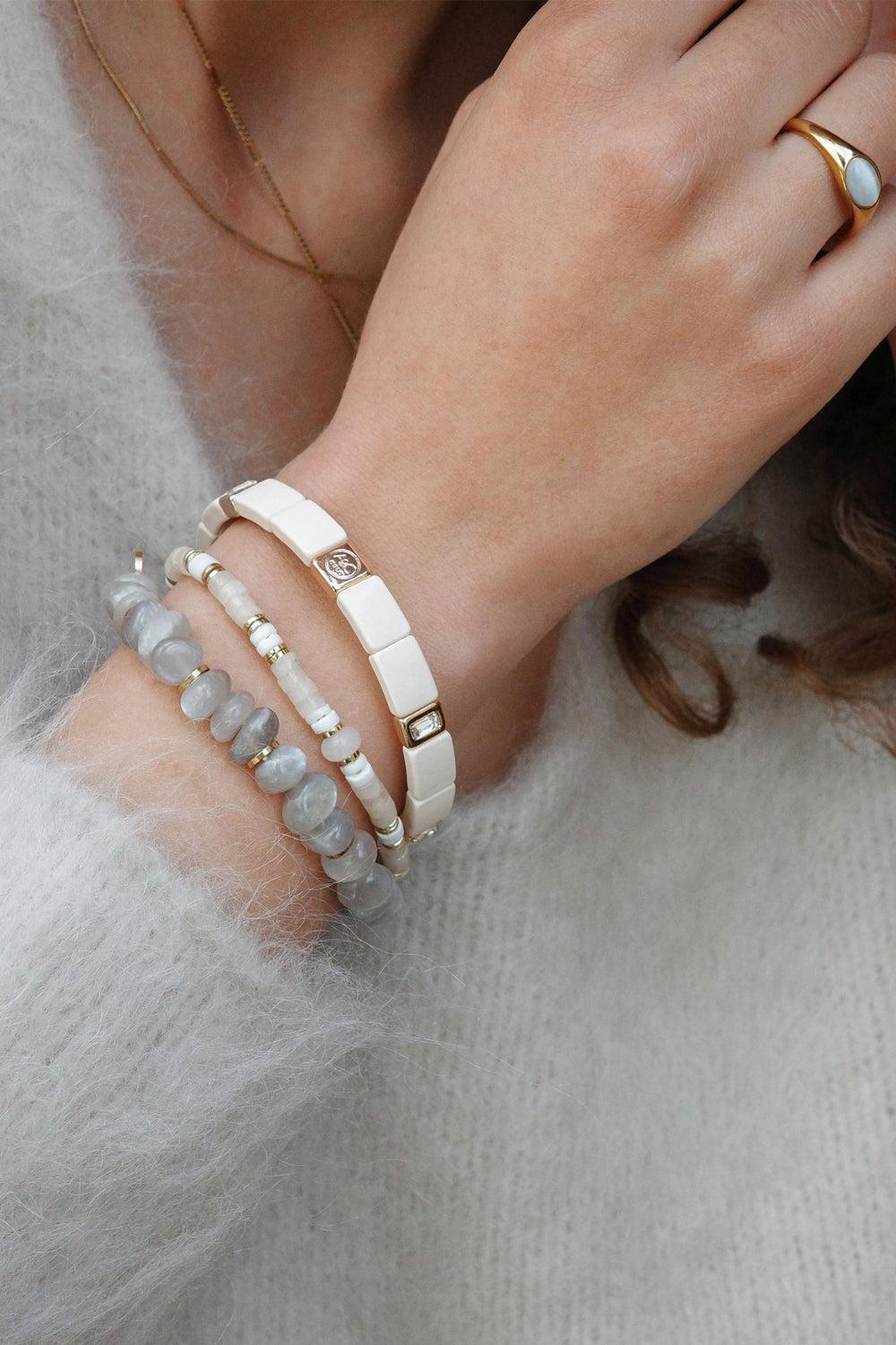 Enamel Tile Cream Crystal Bracelet