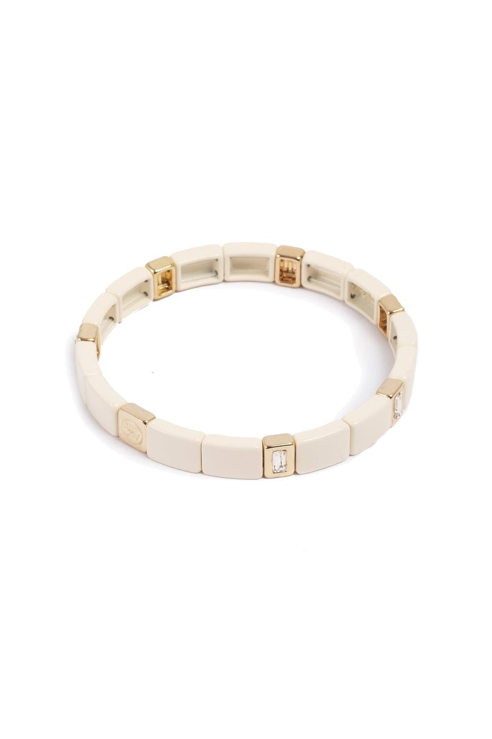 Enamel Tile Cream Crystal Bracelet