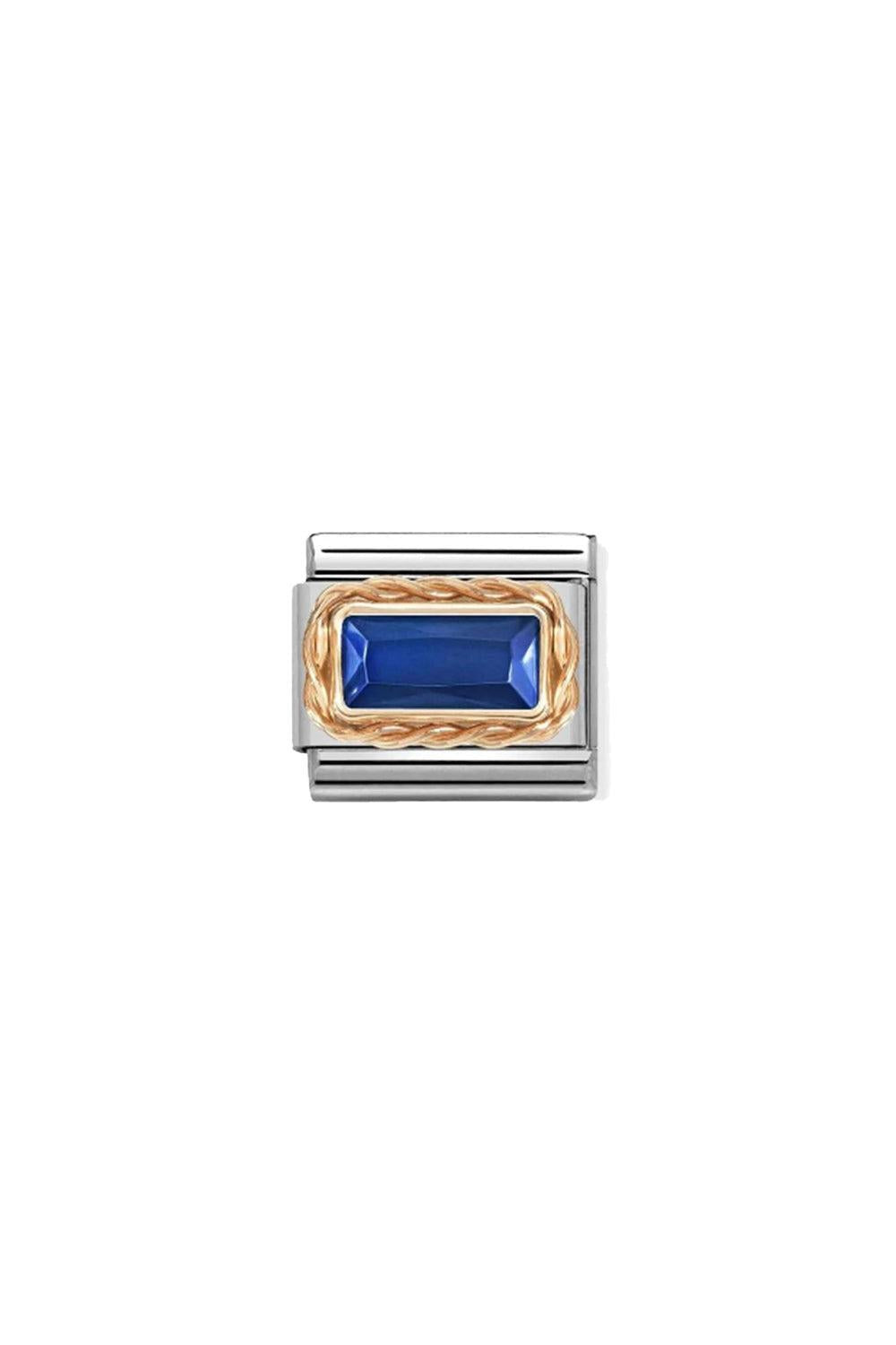 FACETED BAGUETTE RICH SETTING 9k rose gold and CZ Blue