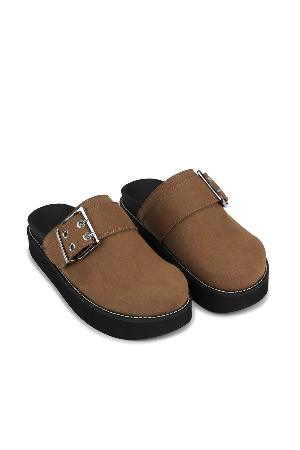 Feminine Buckle Mule Sandal Suede Brown