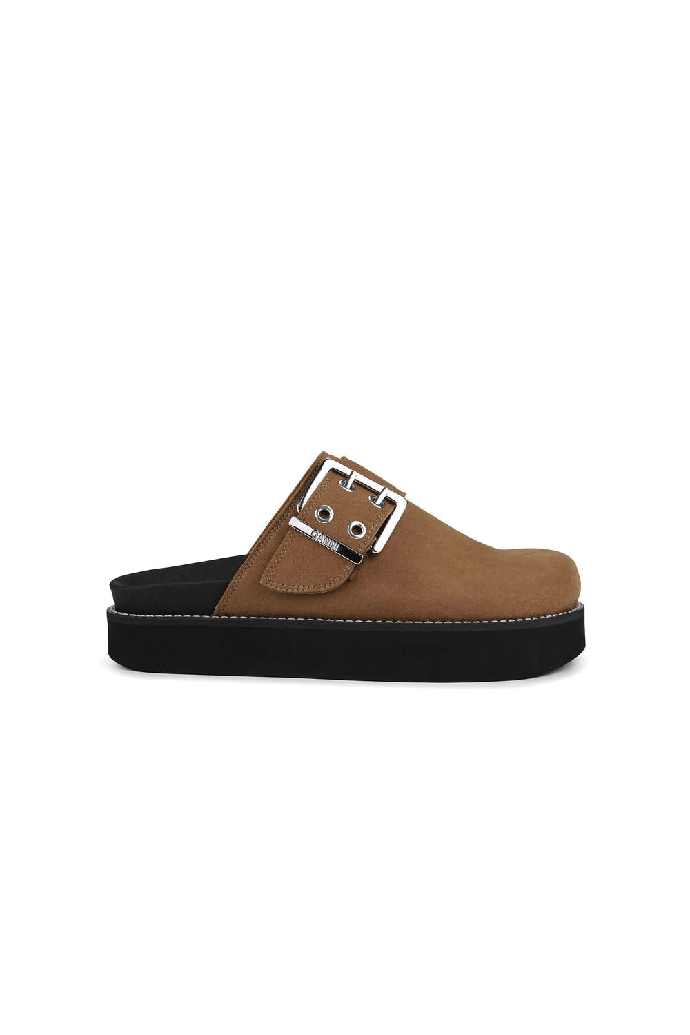 Feminine Buckle Mule Sandal Suede Brown