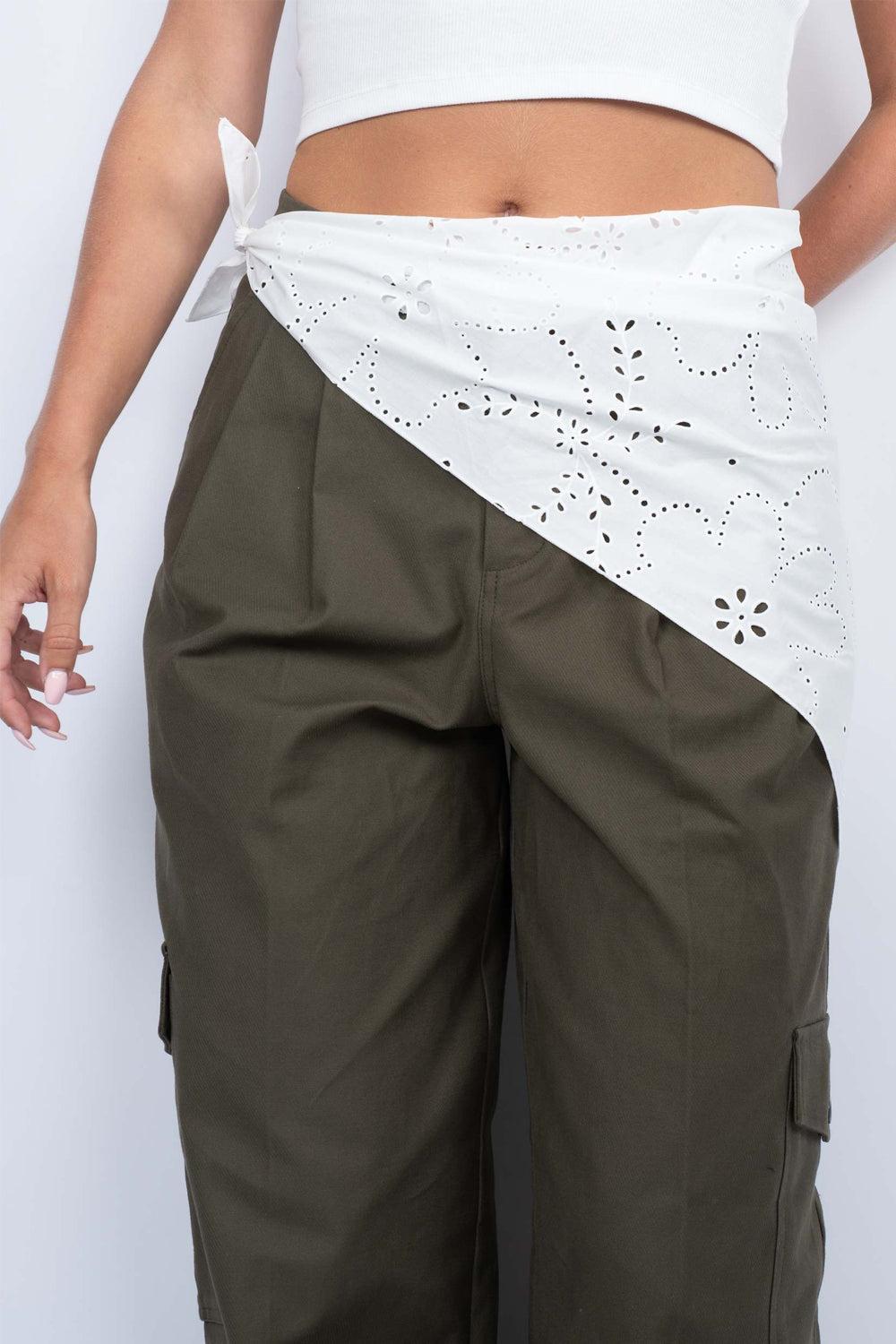 Floral Broderie Bandana Scarf Soft White