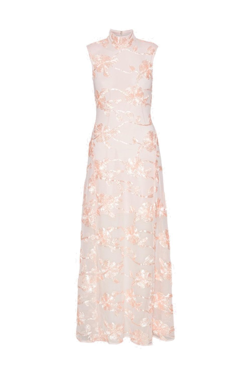 Flower Mesh Maxi Dress Blush