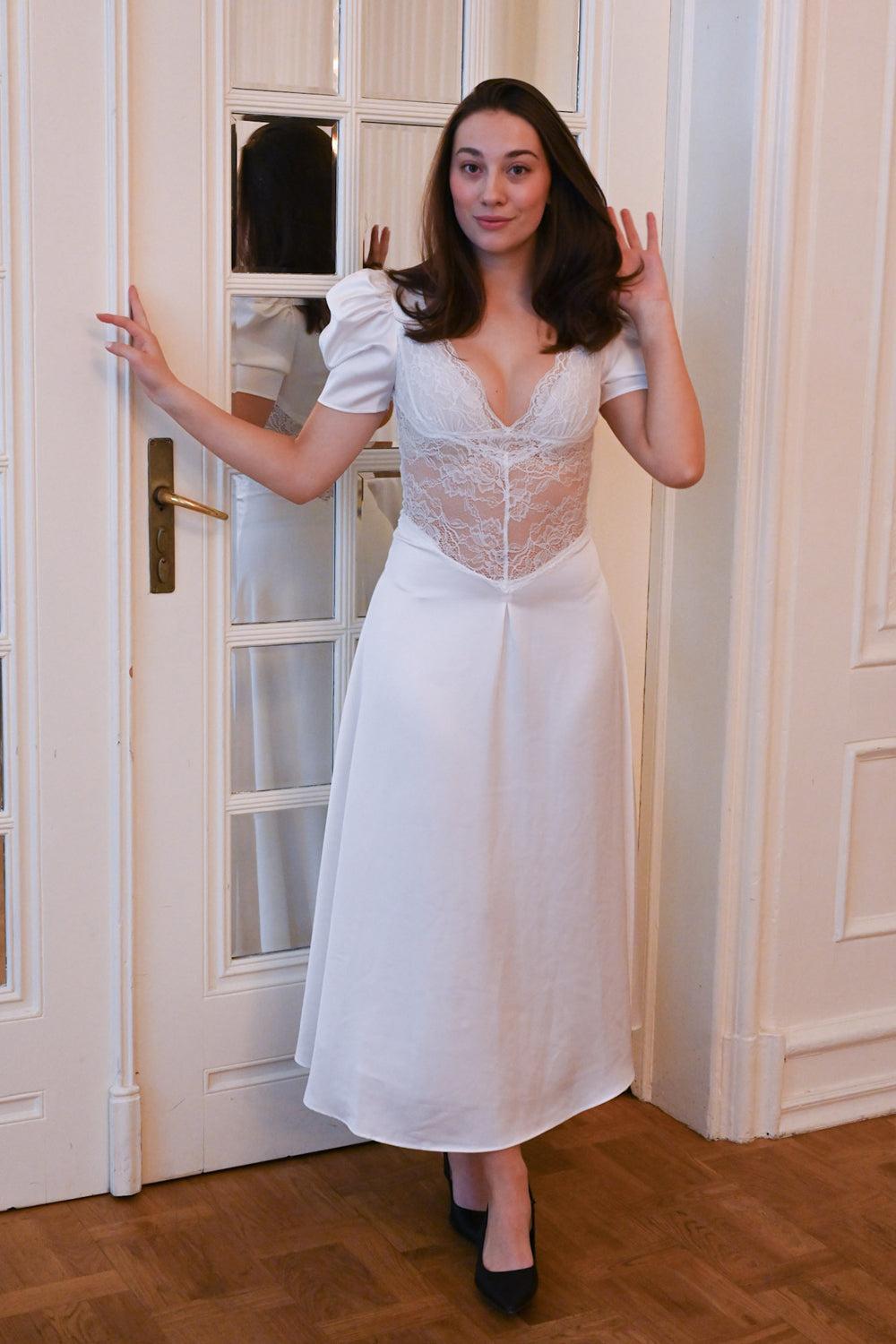 Francis Lace Midi Dress White