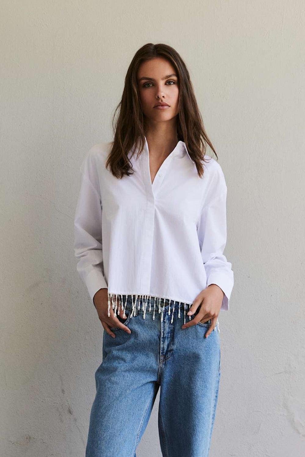 Fringe Pearl Shirt White