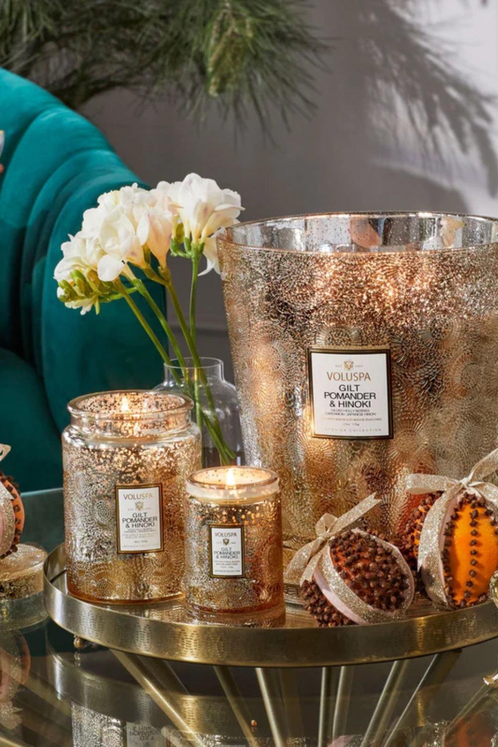 Gilt Pomander & Hinoki Large glass jar with lid