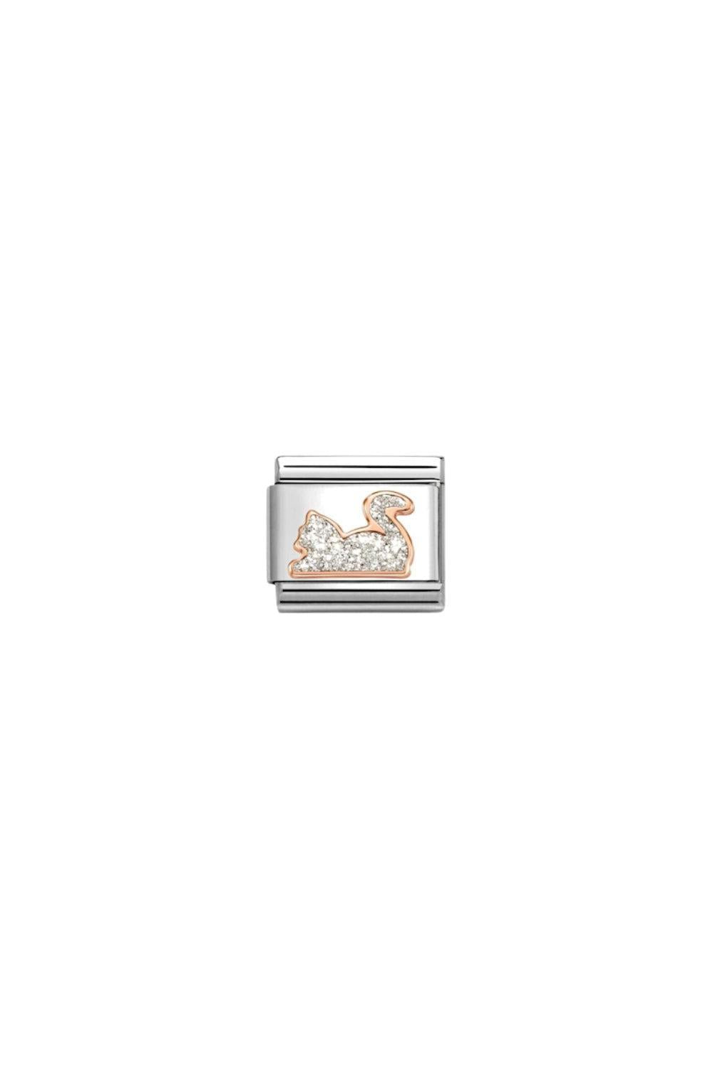 Glitter Symbols 9k Rose Gold, Steel & Enamel Gold Silver Cat