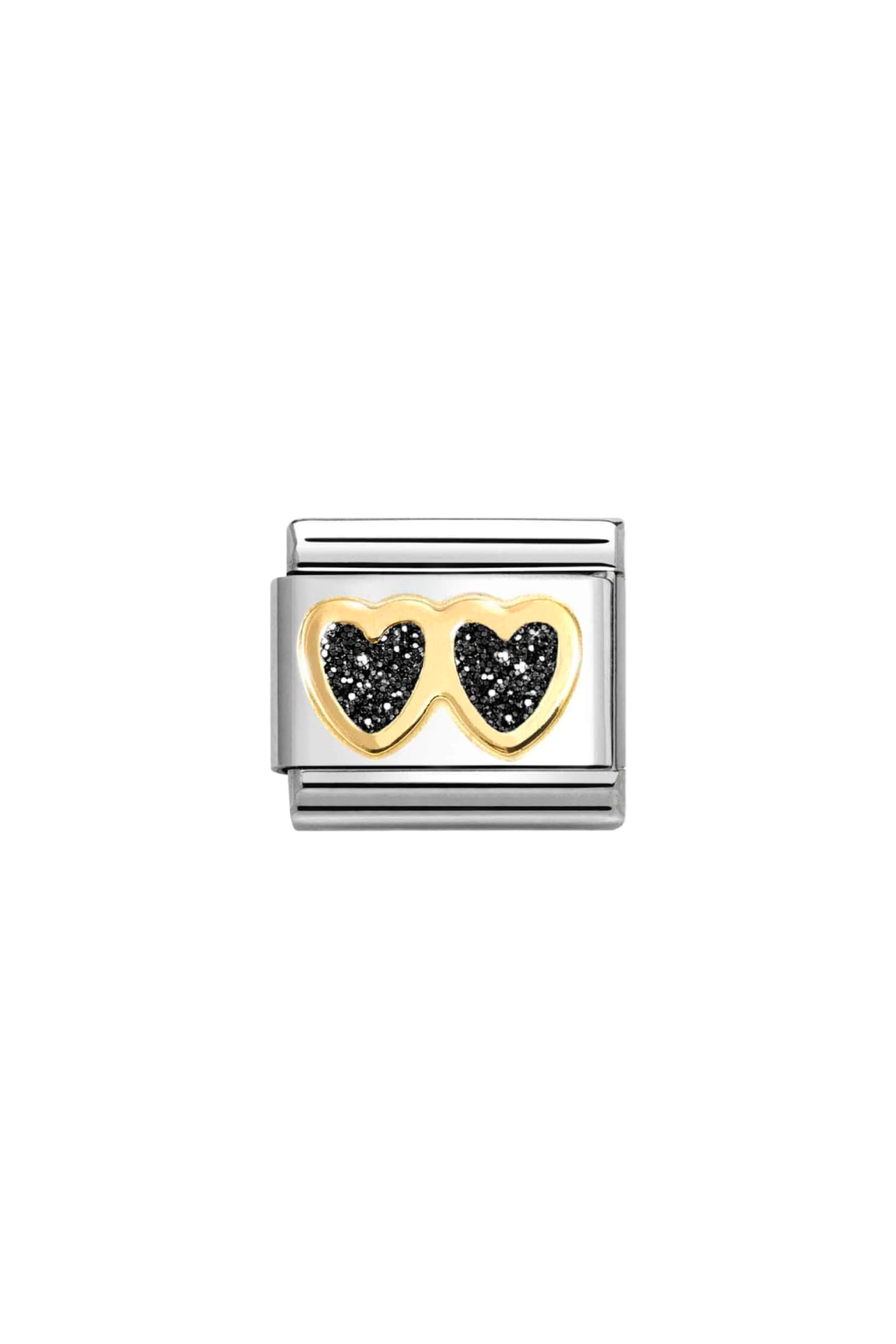 Glitter symbols 18k Gold & enamel Double Black Hearts