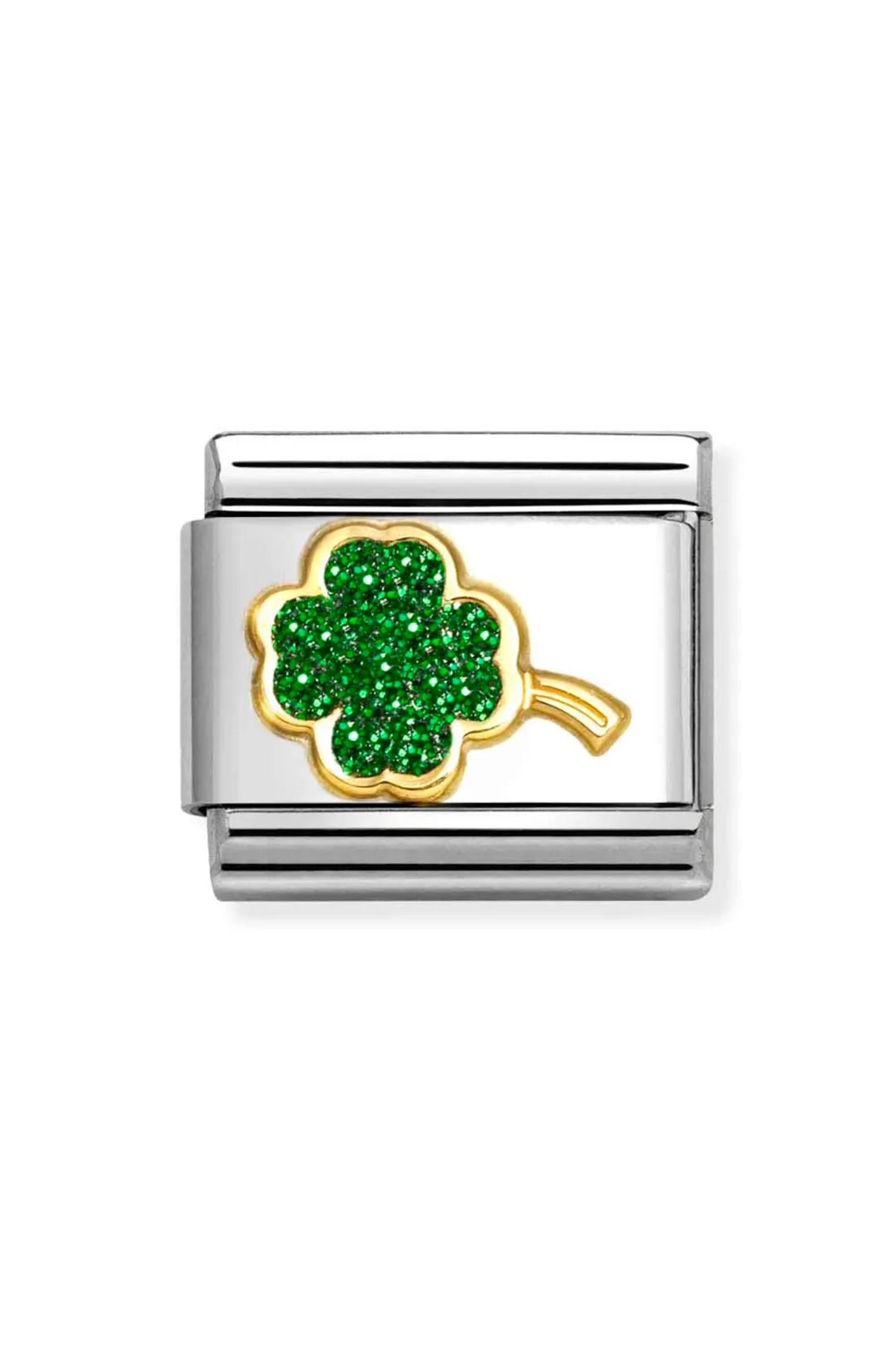 Glitter symbols 18k Gold & enamel Green four-leaf clover