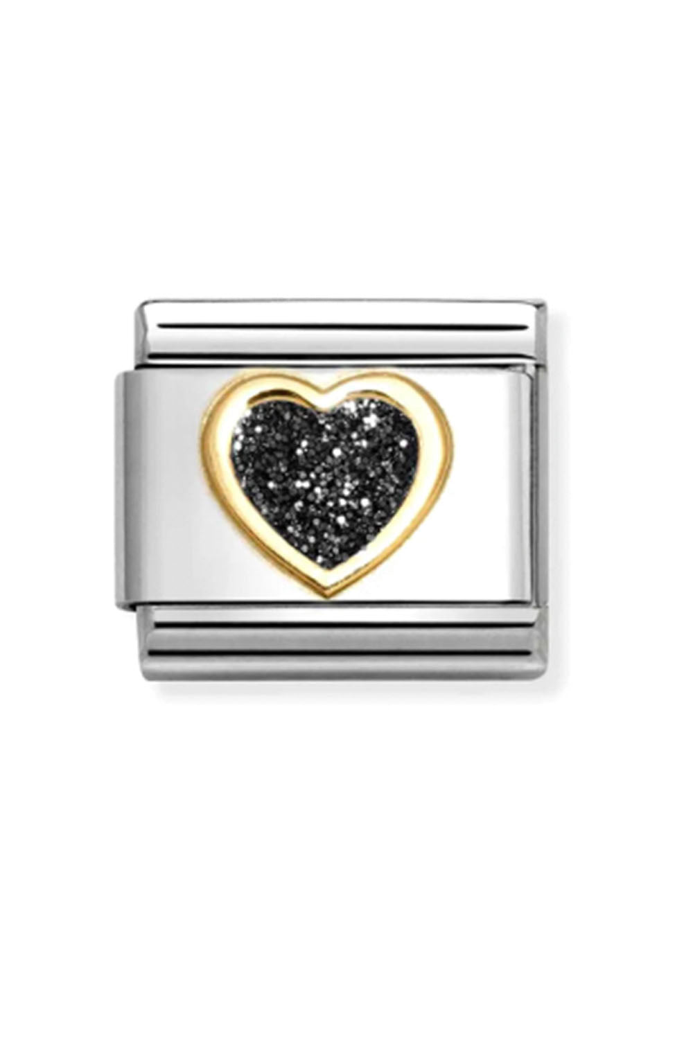Glitter symbols 18k Gold & enamel black heart