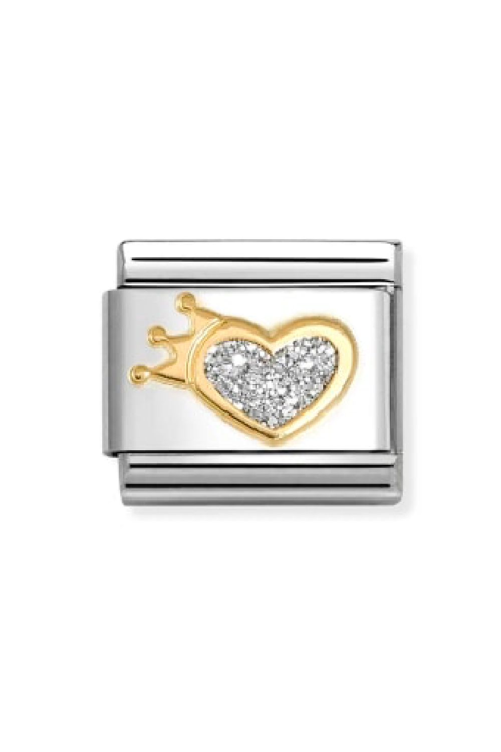 Glitter symbols 18k Gold & enamel silver heart with crown