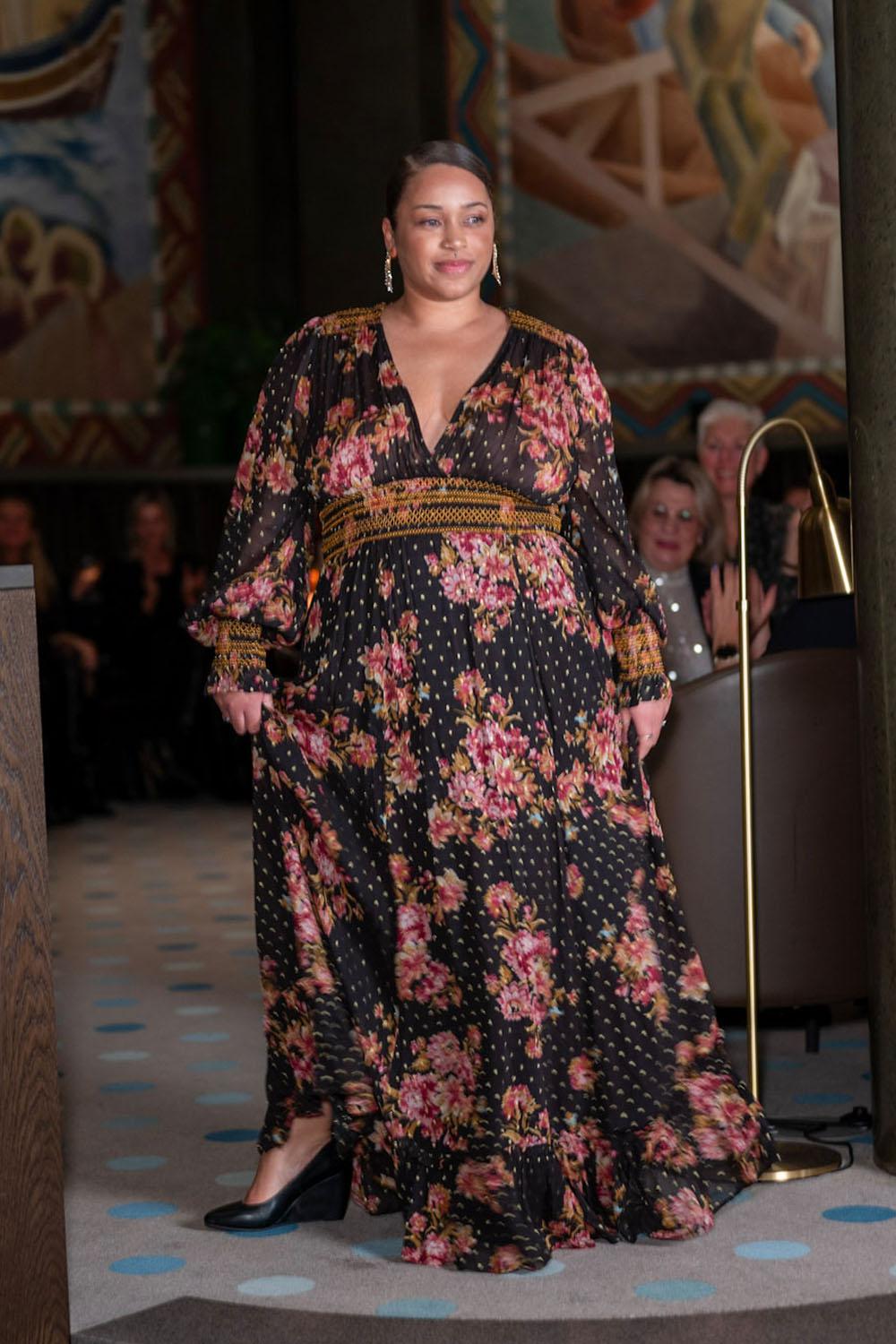 Golden Georgette Maxi Dress Autumn Bouquet