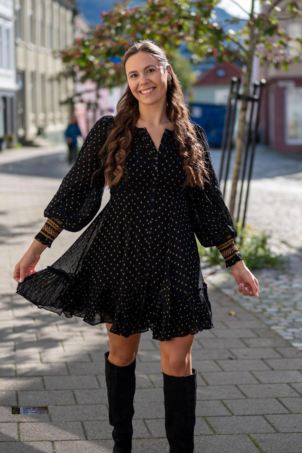 Golden Georgette Mini Dress Black