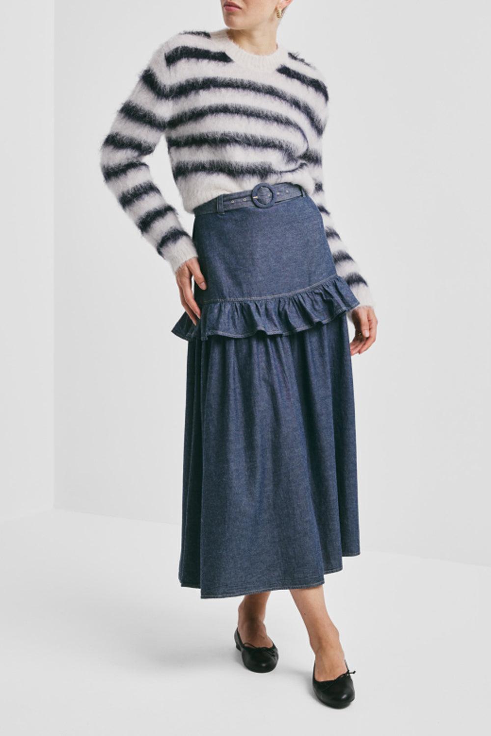 Hairy Knit Fitted Sweater Marine Stripe