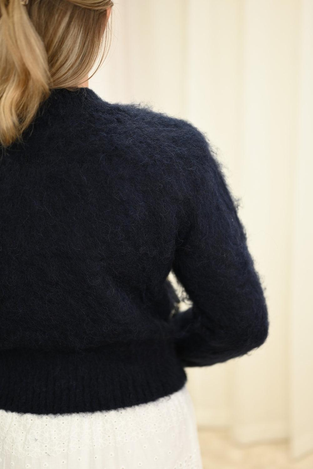Hairy Knit Fitted Sweater Navy