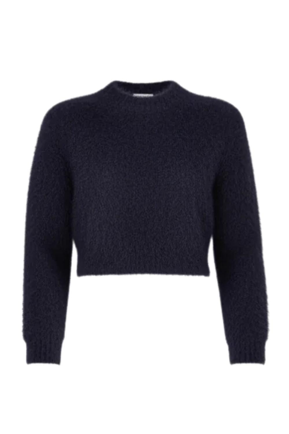 Hairy Knit Fitted Sweater Navy