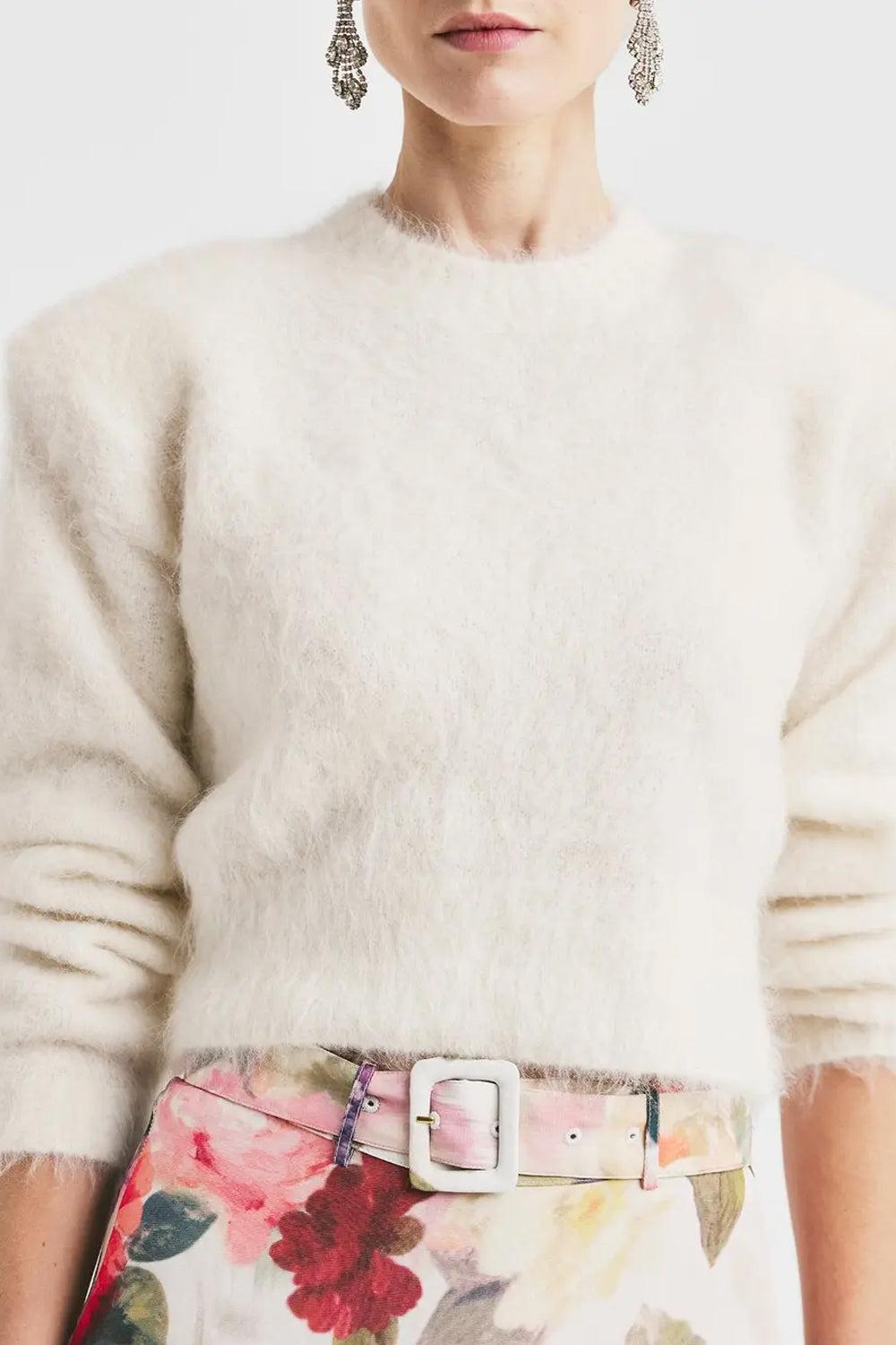 Hairy Knit Fitted Sweater Off White