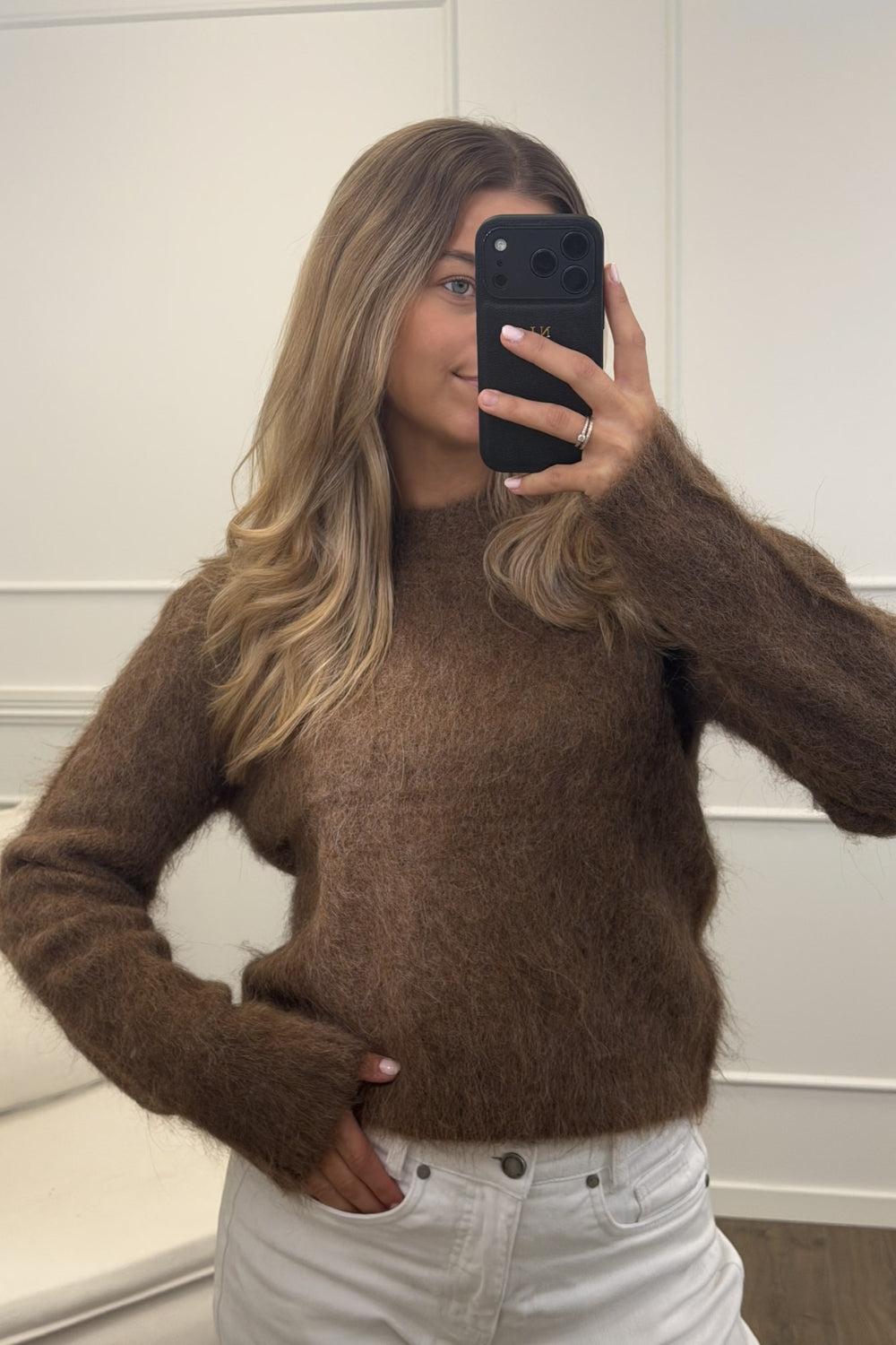 Hairy Knit Sweater Brown